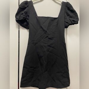 Zara Black Linen Puff Sleeve Dress